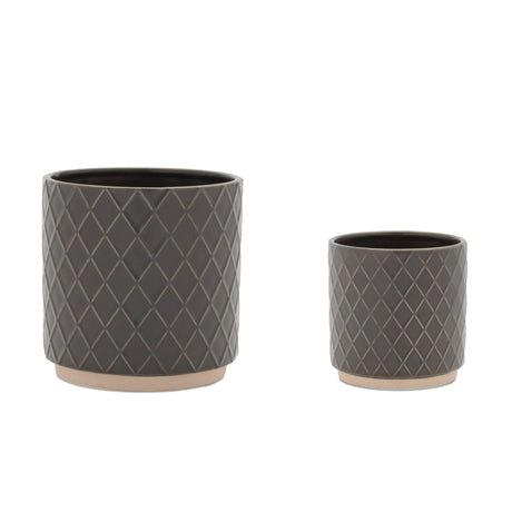 Ceramic-Diamond-Pattern-Planter-(Set-of-2)-Pots-&-Planters