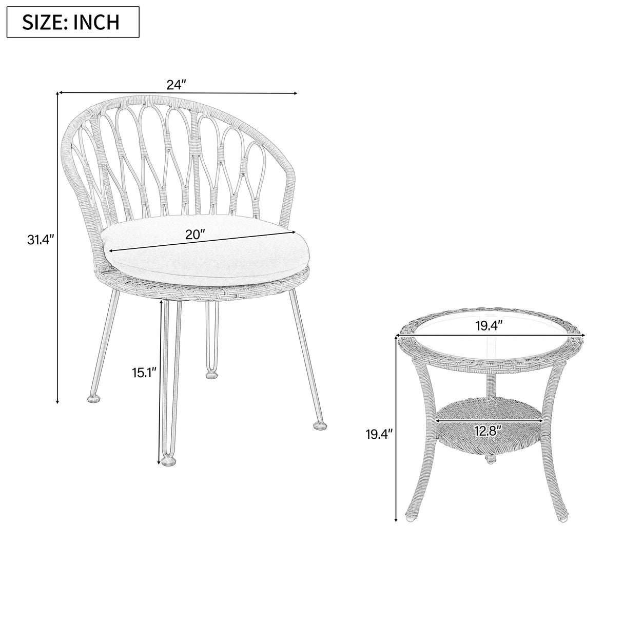 Parisian Lightweight PE Rattan Outdoor Bistro Set
