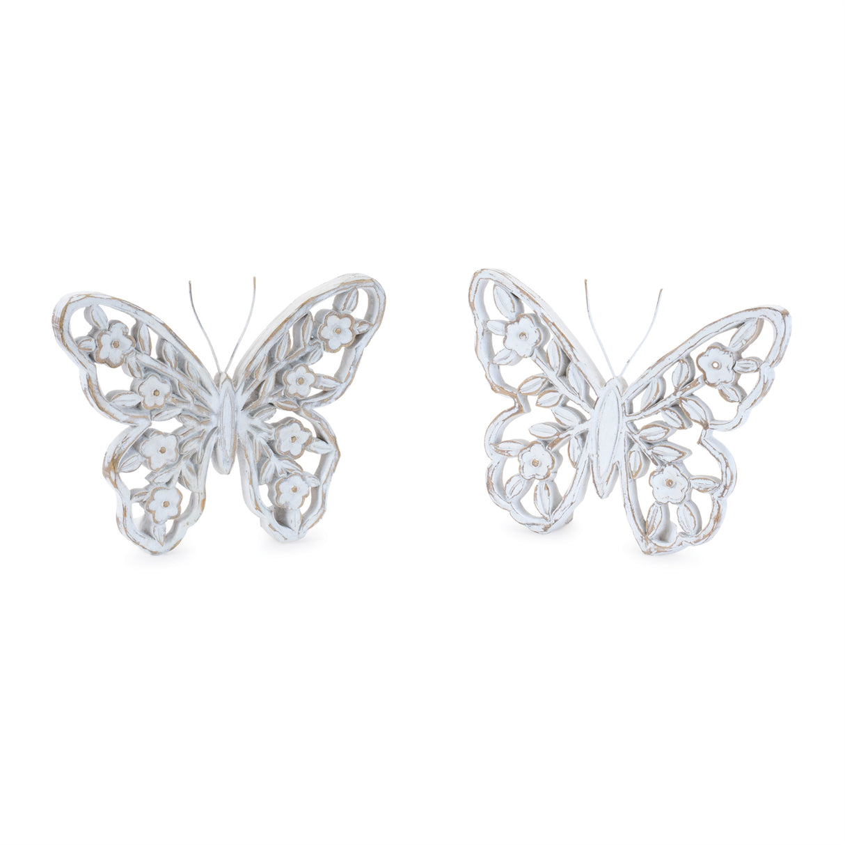 White-Washed-Floral-Butterfly-Decor-(Set-of-2)-Decorative-Objects