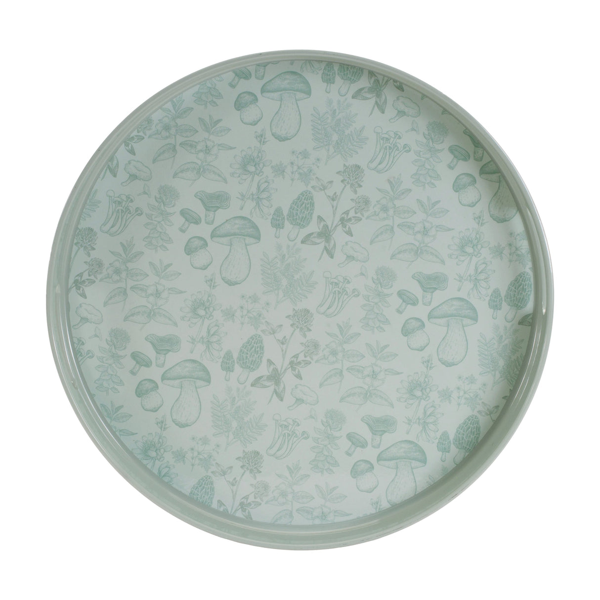Round Mushroom and Floral Print Tray 13.5" Diameter
