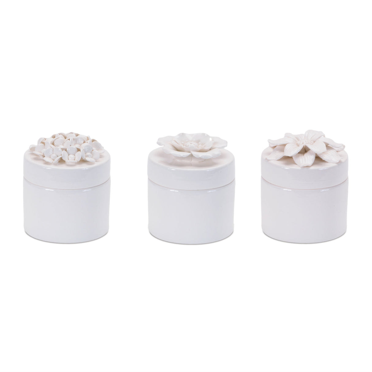 Stoneware Box with Floral Lid Accent (Set of 3)