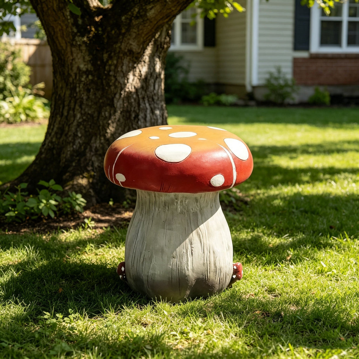 13.4" Oversized Mushroom Statue Stool
