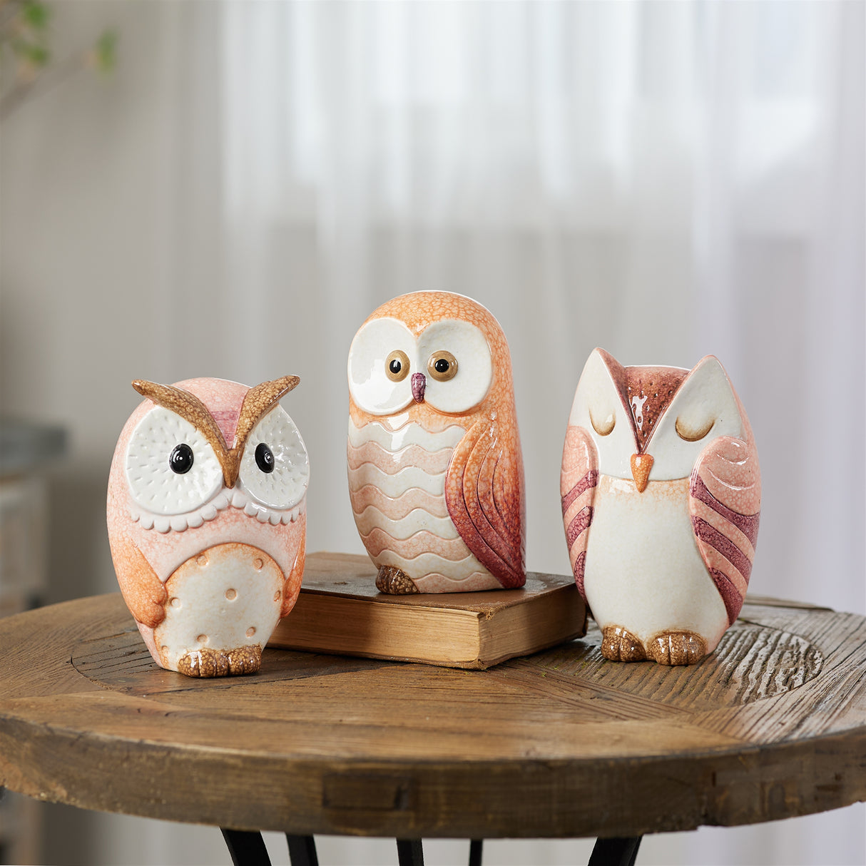 Terra cotta owl décor (set of 3)