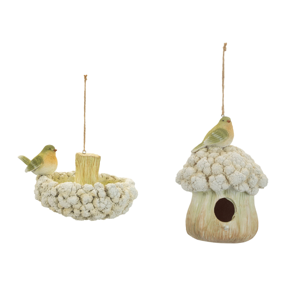 Cauliflower-Birdhouse-and-Hanging-Birdbath-(Set-of-2)-Outdoor-Wall-Decor