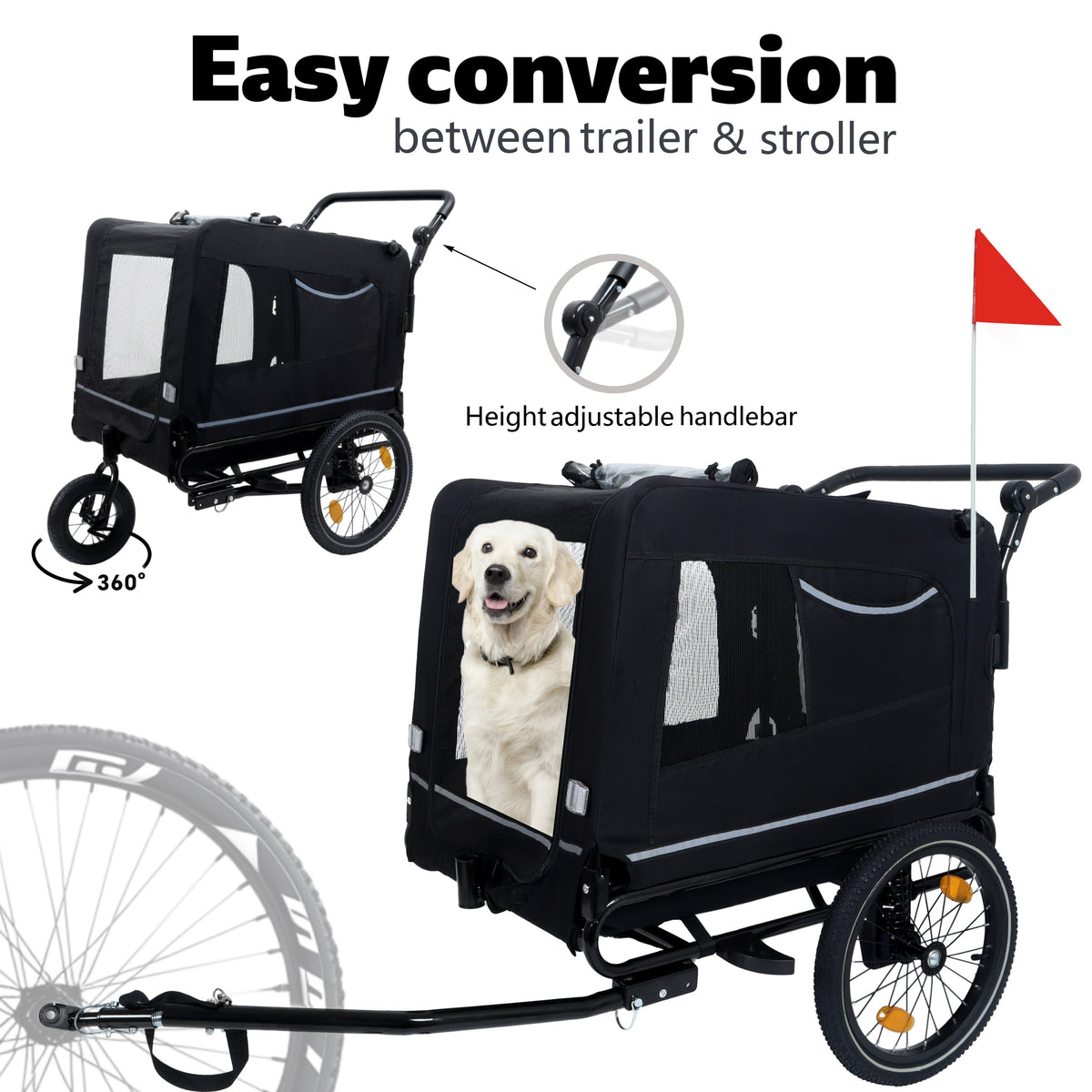 Extra Large 2-in-1 Bike Trailer & Push Cart for Pets