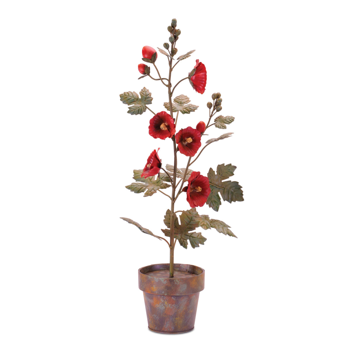 Iron Potted Poppy Floral Sculpture 24.5"H