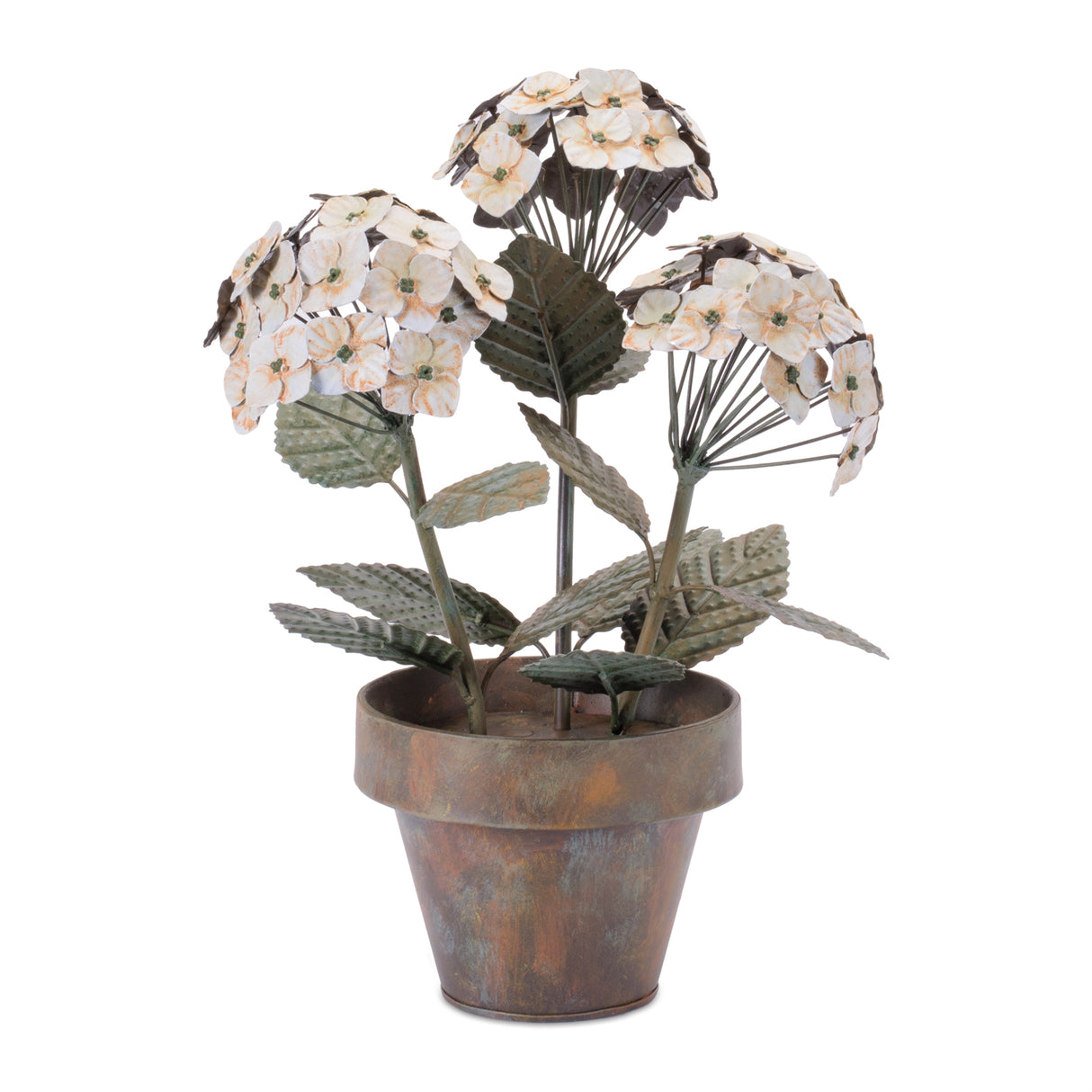 Iron Potted Hydrangea Floral Sculpture 15"H