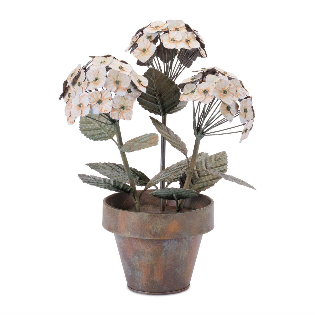 Iron Potted Hydrangea Floral Sculpture 15"H