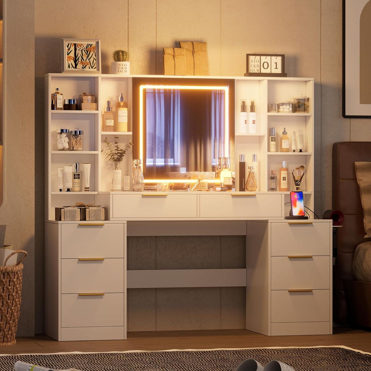Makeup Vanity Desk with Mirror and Lights