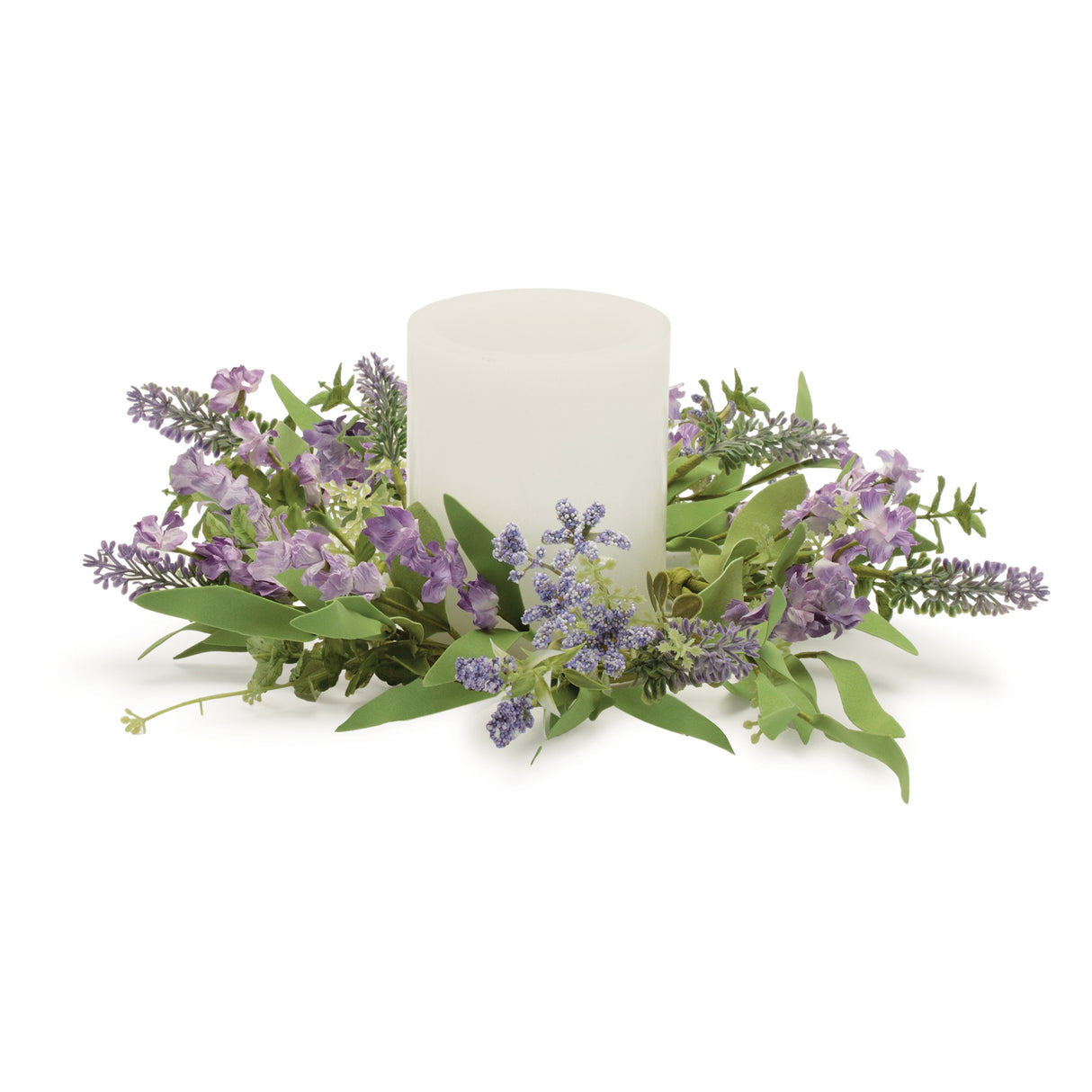 Mixed-lavender-floral-and-foliage-candle-ring-(set-of-2)-Artificial-Flowering-Plants