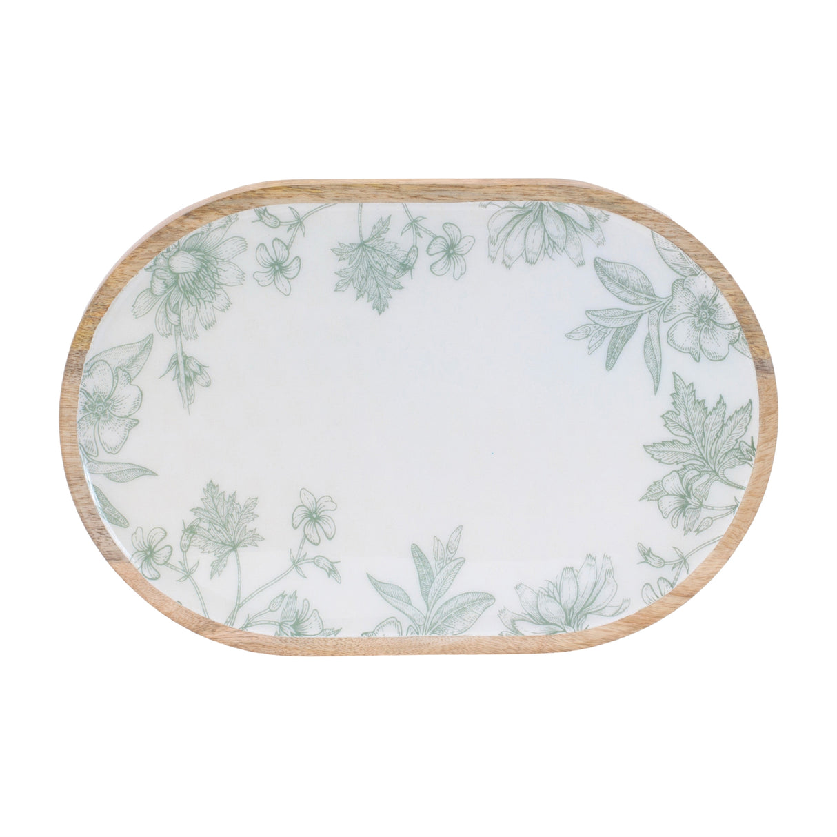 Wood Mushroom and Floral Print Tray (Set of 2)