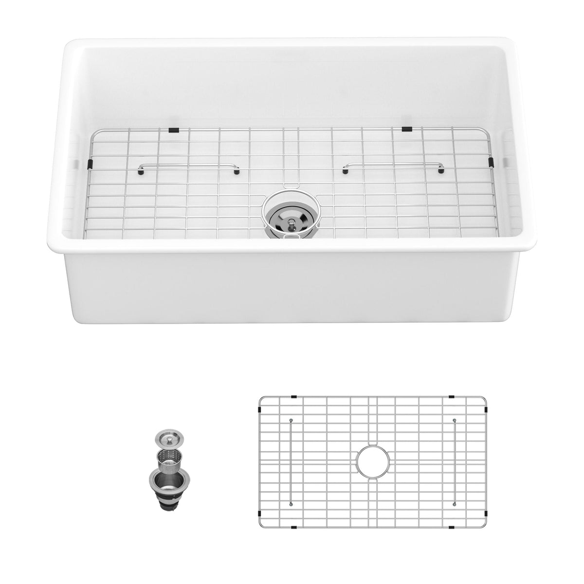 Farmhouse Ceramic Apron Front Single Bowl Kitchen Sink with Durable Design - White or Black