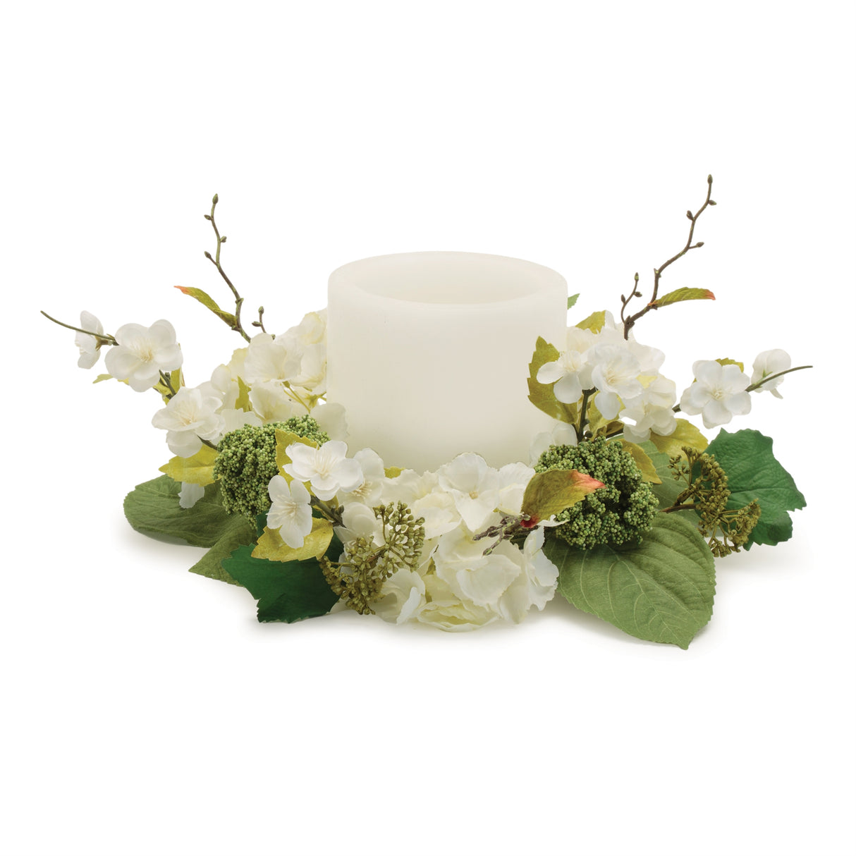 Hydrangea-floral-candle-ring-(set-of-2)-Artificial-Flowering-Plants