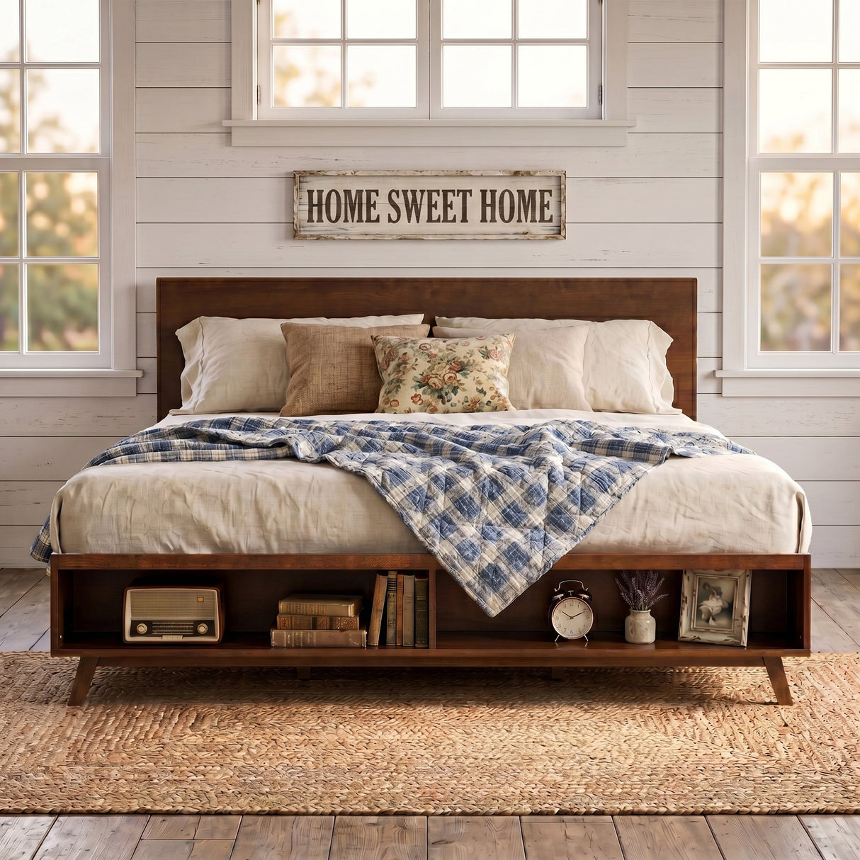 Walnut King Size Platform Bed Frame