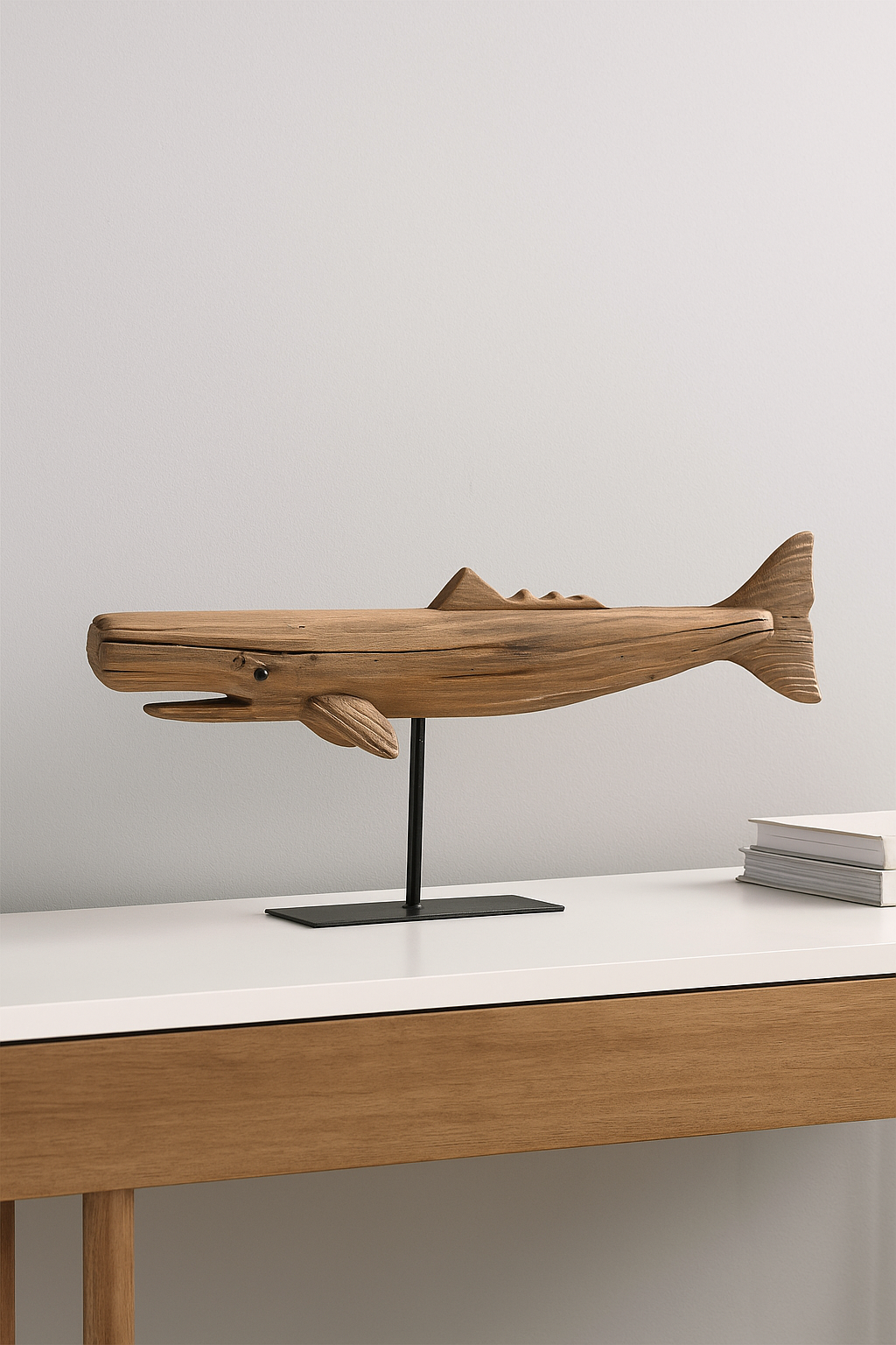 Pine Wood Whale Sculpture (Set of 2)