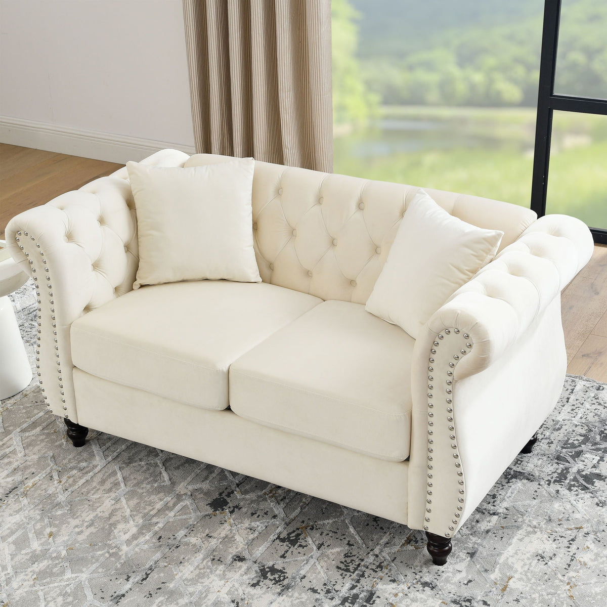 Chesterfield Sofa With Rolled Arms And Nailhead Trim