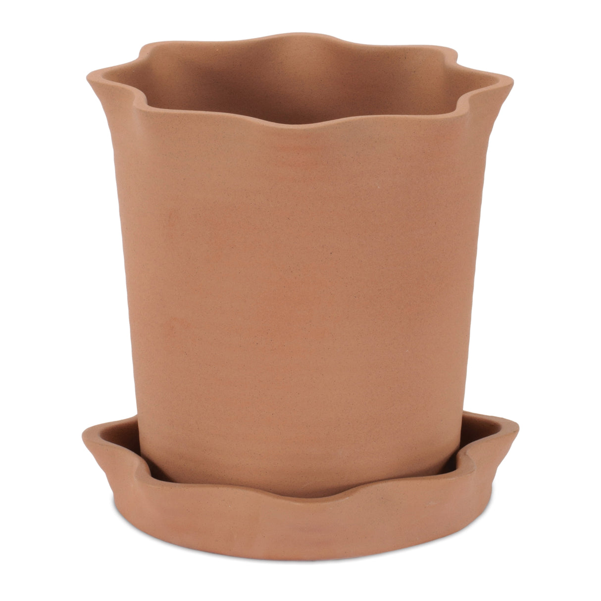 Wavy Ceramic Planter with Saucer 7"H