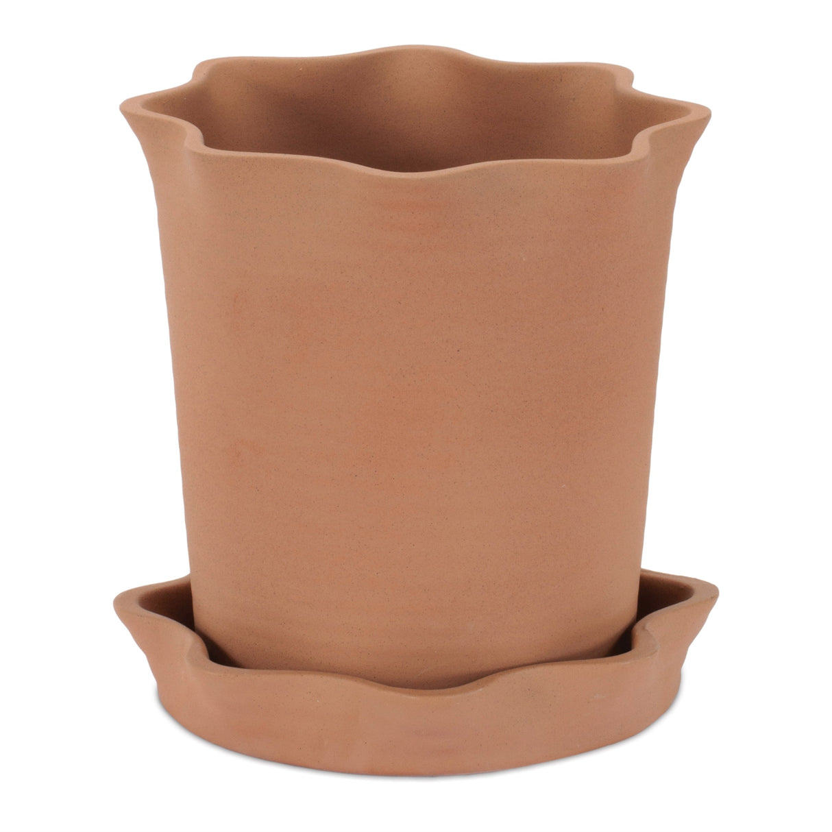 Wavy Ceramic Planter with Saucer 7"H