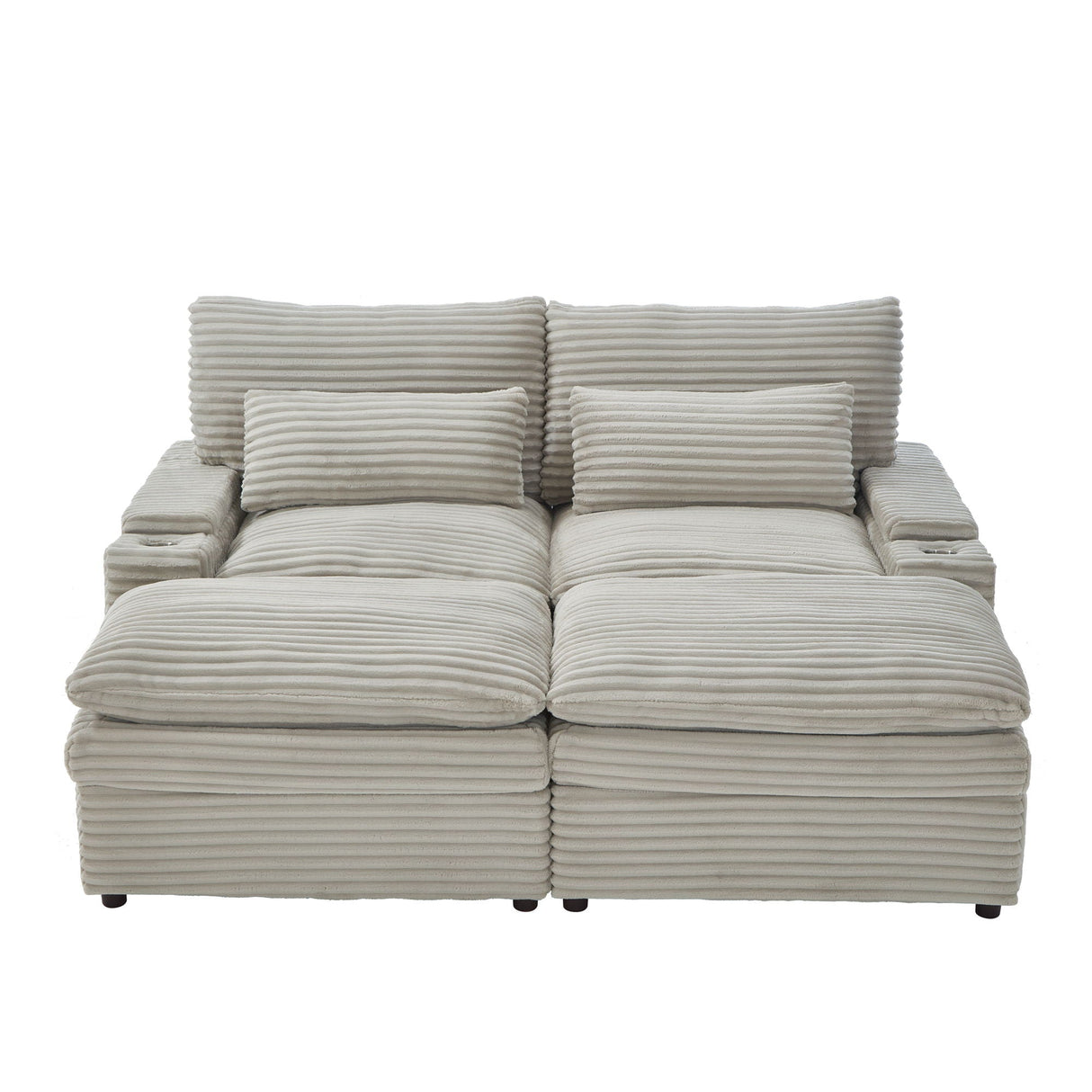 Convertible Loveseat Sofa With Storage, USB Ports, Cup Holders