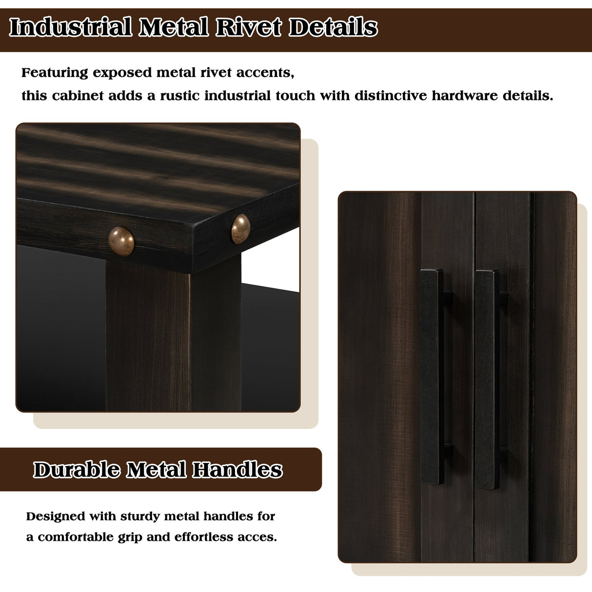 U_Styled 55.1'' Pine Wood Buffet Cabinet with 3-Door Storage
