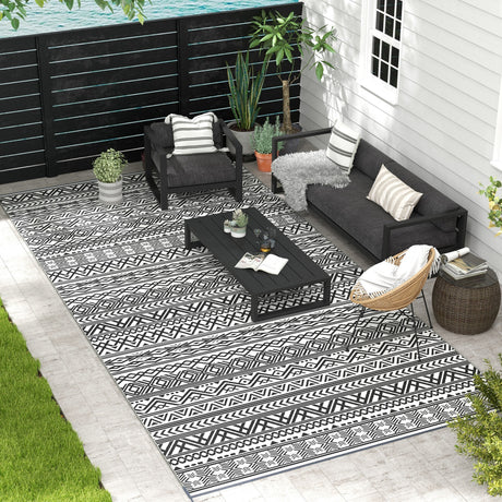 Reversible-outdoor-rug,-9'-x-18'-waterproof-plastic-straw-floor-mat,-gray-&-cream-white-boho-Outdoor-Rugs