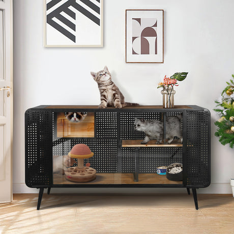 Modern-Spacious-Cat-House,-Black-+-Brown-Pet-Furniture