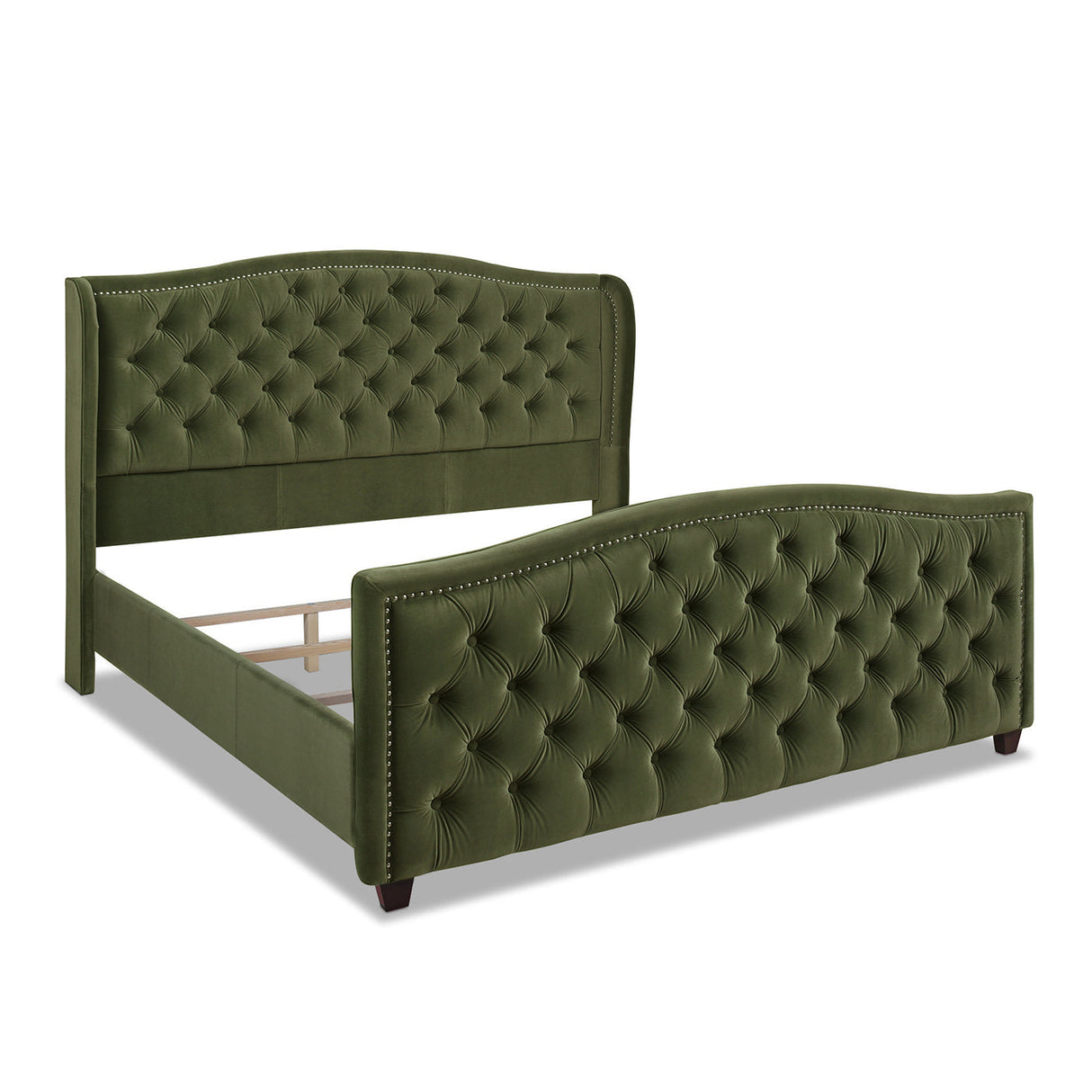 Marcella Upholstered Shelter Headboard Bed Set, King, Olive Green Performance Velvet