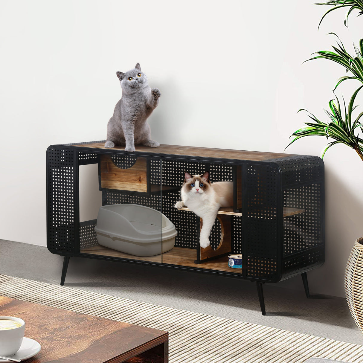 Modern Spacious Cat House Black + Brown