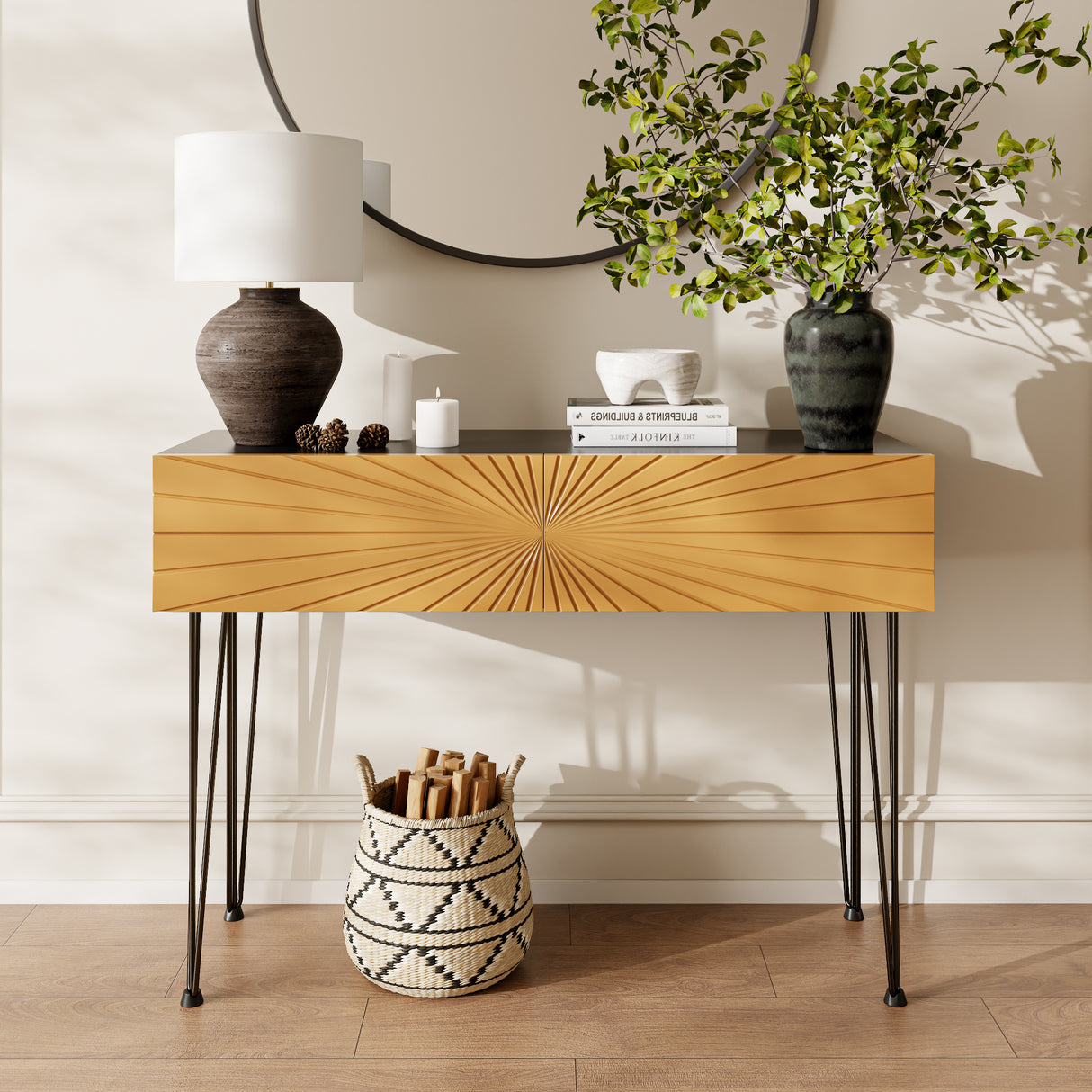 Mordern-Farmhouse-Wood-39.4'-Console-Table-Entryway-Tables