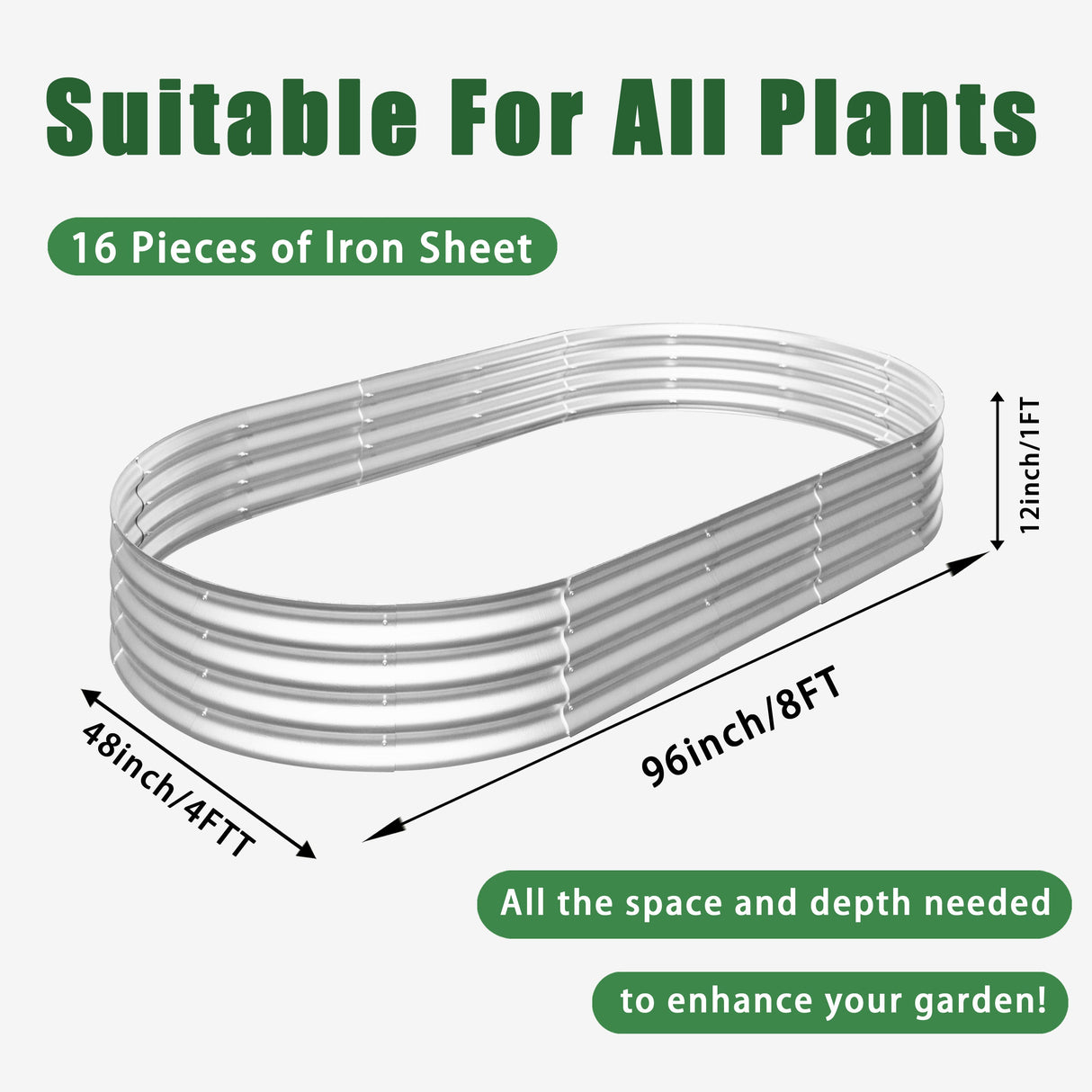 Heavy Duty Galvanized Raised Garden Bed Kit 8x4x1ft