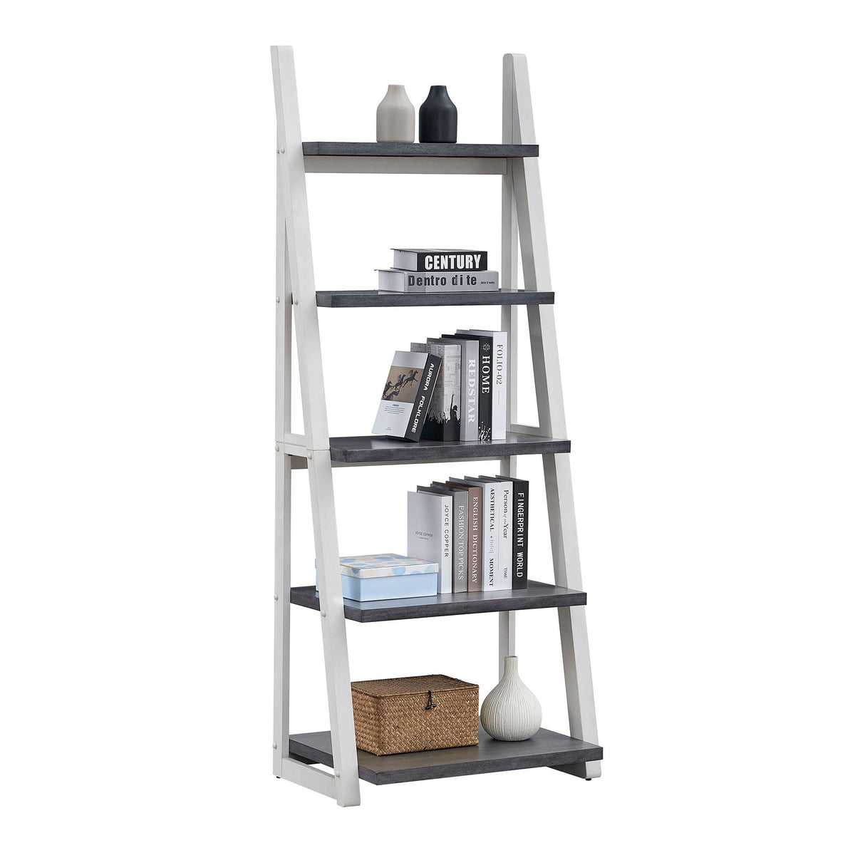 5-Tier Ladder Shelf with Rubber Wood Frame