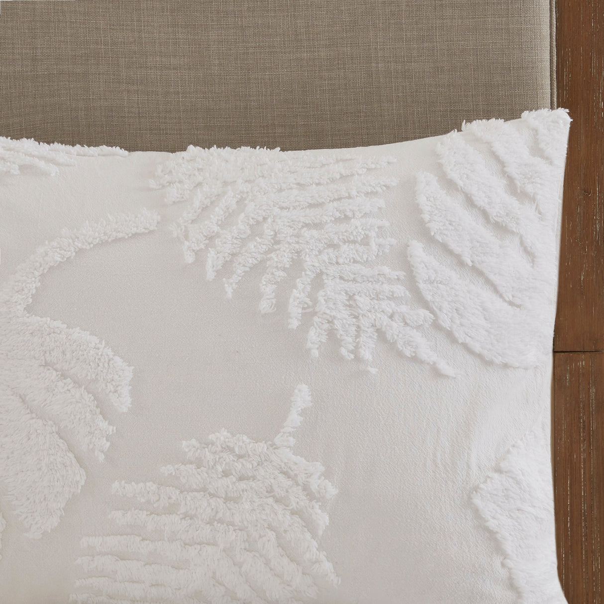 3 Piece Tufted Cotton Chenille Palm Comforter Set Off-White Full/Queen