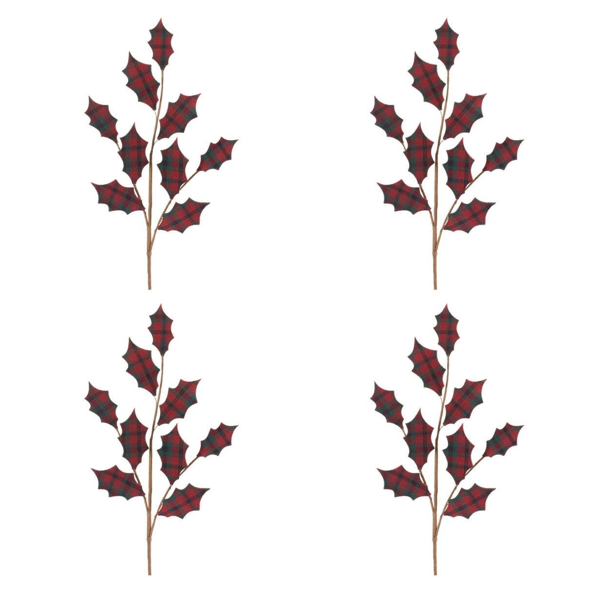 Plaid Holly Leaf Spray (Set of 4)