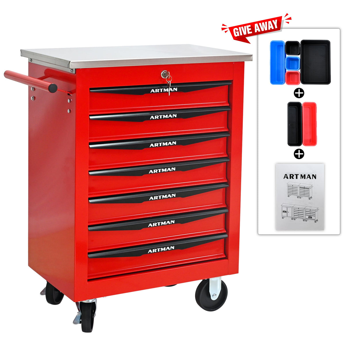 7 Drawers Multifunctional Tool Cart with Wheels