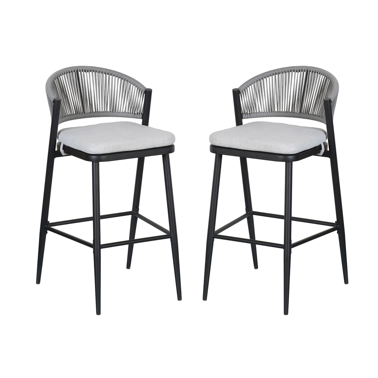 Outdoor 30.25' Bar Height Metal Frame Counter Stools with Scallop-shaped Backrest & Water-resistant CushionsSet of 2Matte Black