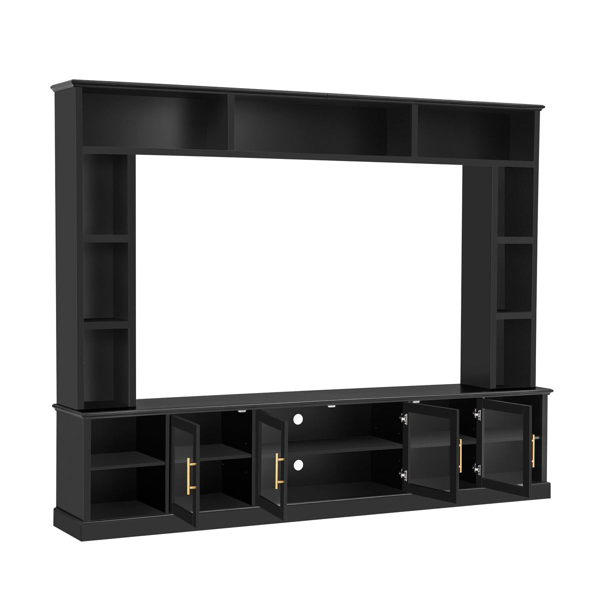 All-In-One Entertainment Center with Bookshelves & Tempered Glass Doors