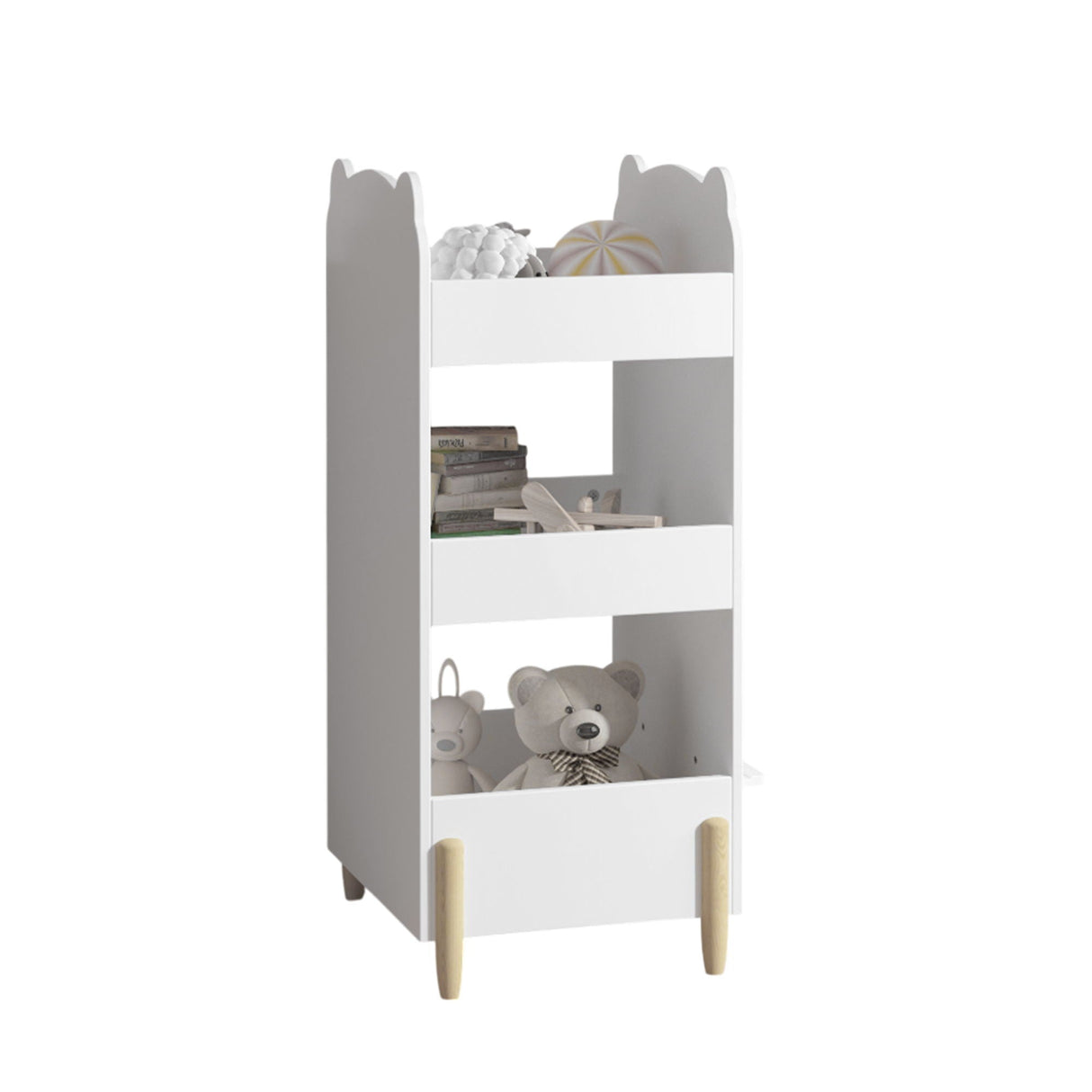 Bear Shaped Bookshelf With Chalkboard Side, 3 Tier Storage Organizer For Playroom - White