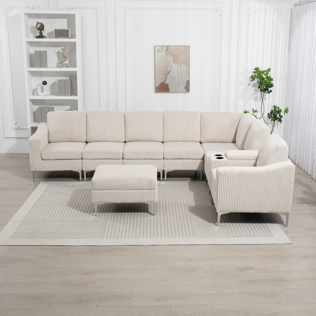 Convertible-Sectional-Corduroy--Sofa-with-Storage-Ottoman,-Beige-Sofas-&-Sectionals
