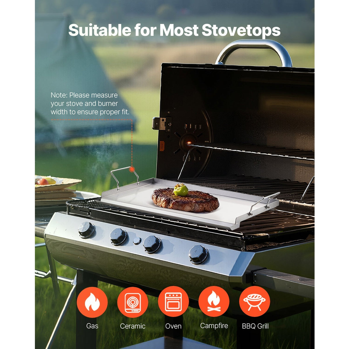 23x16 in Flat Top Griddle Stainless Steel Universal BBQ Grill Pan Cookware