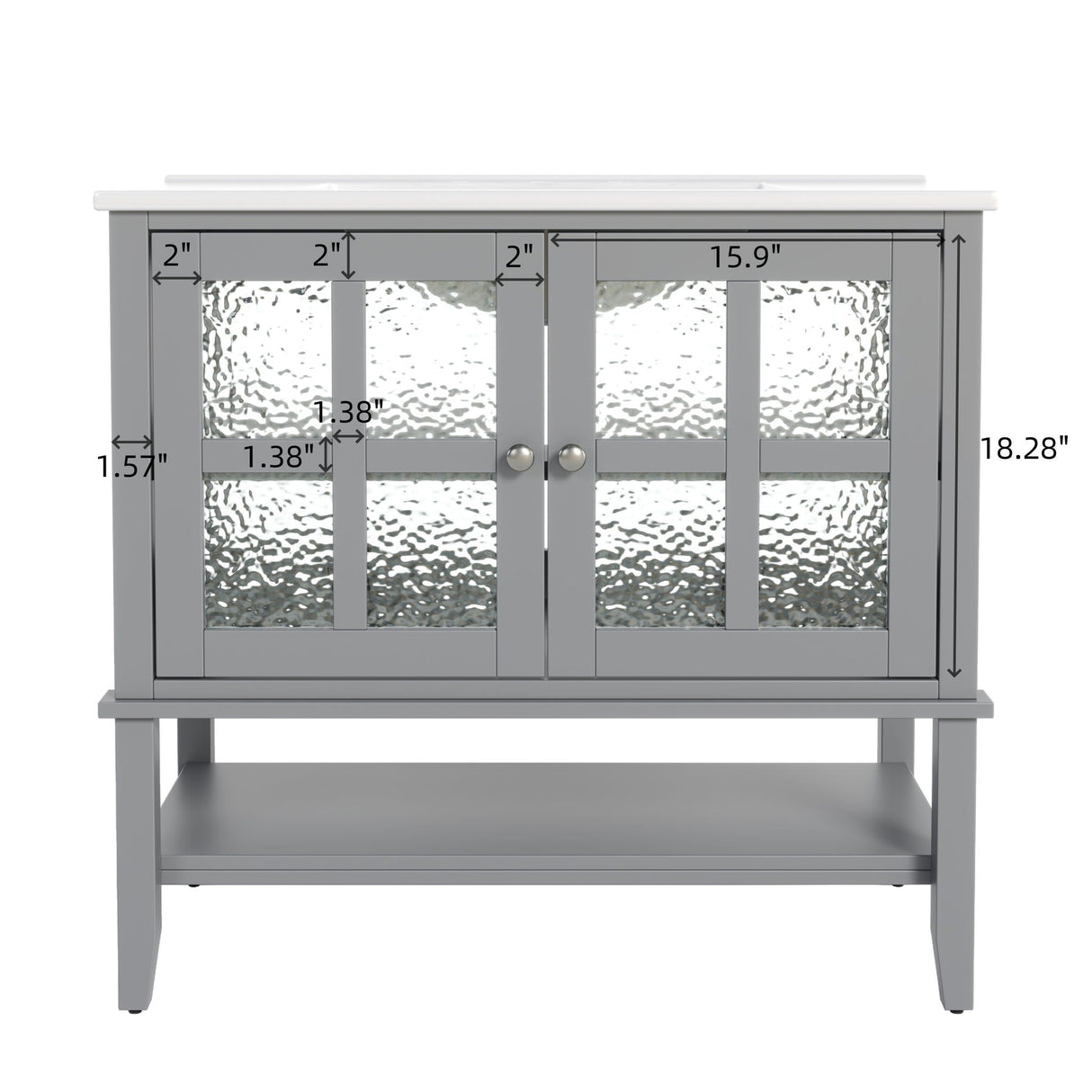 Bathroom Vanity With Ceramic Sink, Adjustable & Open Shelf