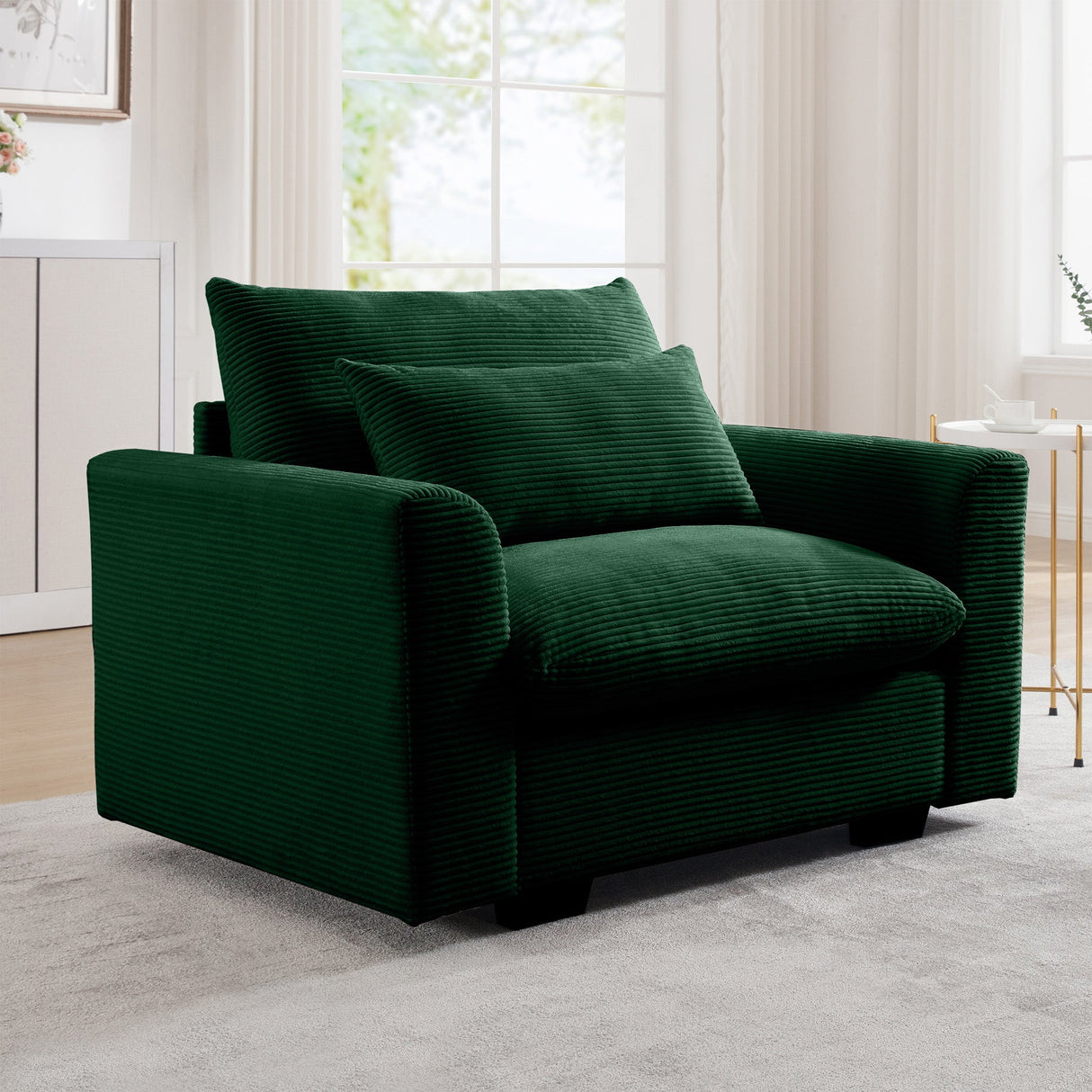 Green Corduroy Deep Seat Single Sofa Accent Chair