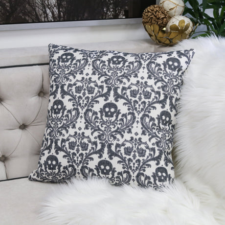 Baroque-Skull-Damask-Accent-Pillow-–-Black-&-White-Day-of-the-Dead-Accent-Cushion-Throw-Pillows