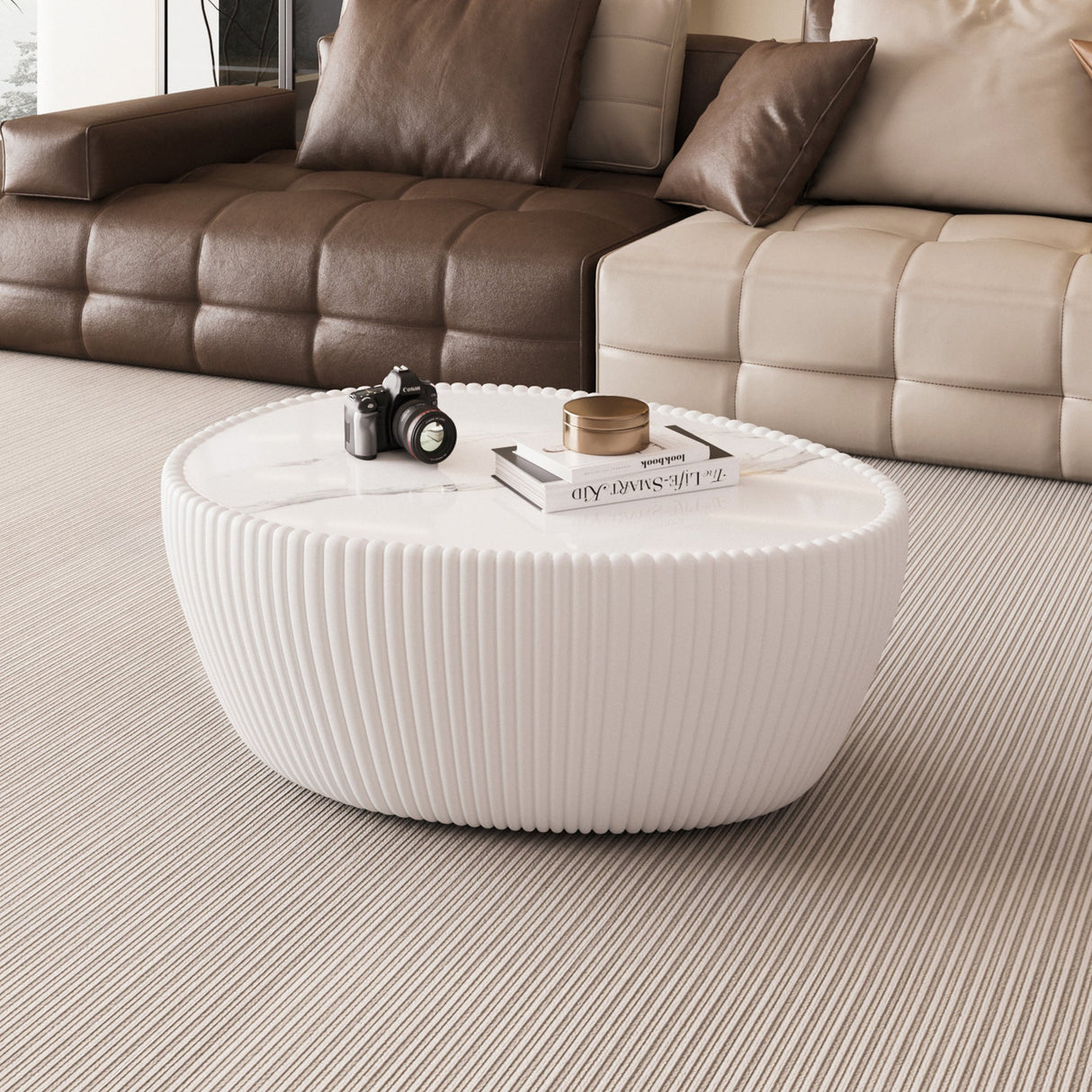 Light Sintered Stone Top Goose Egg Shape Table