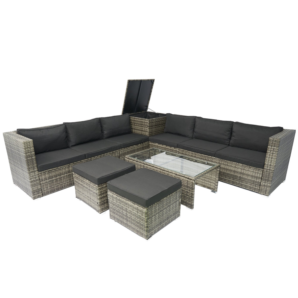8 Piece Patio Sectional Wicker Rattan Outdoor Sofa Set with Storage Box