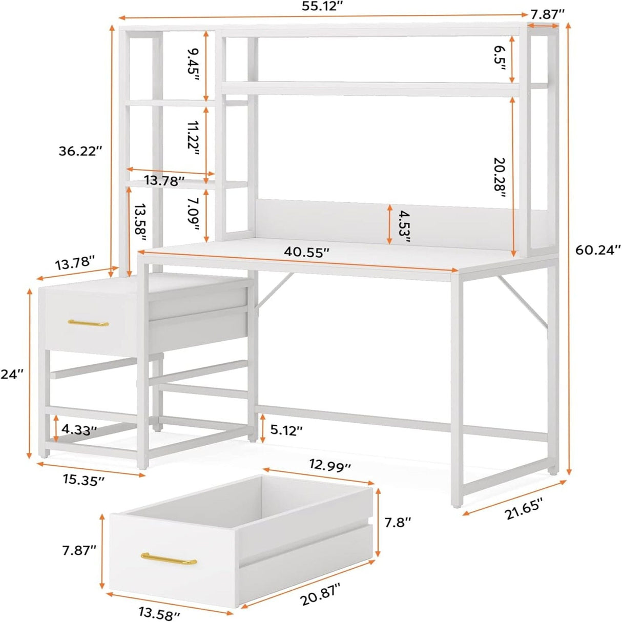 Computer Desk With Hutch, 2 Drawers & Open Shelves