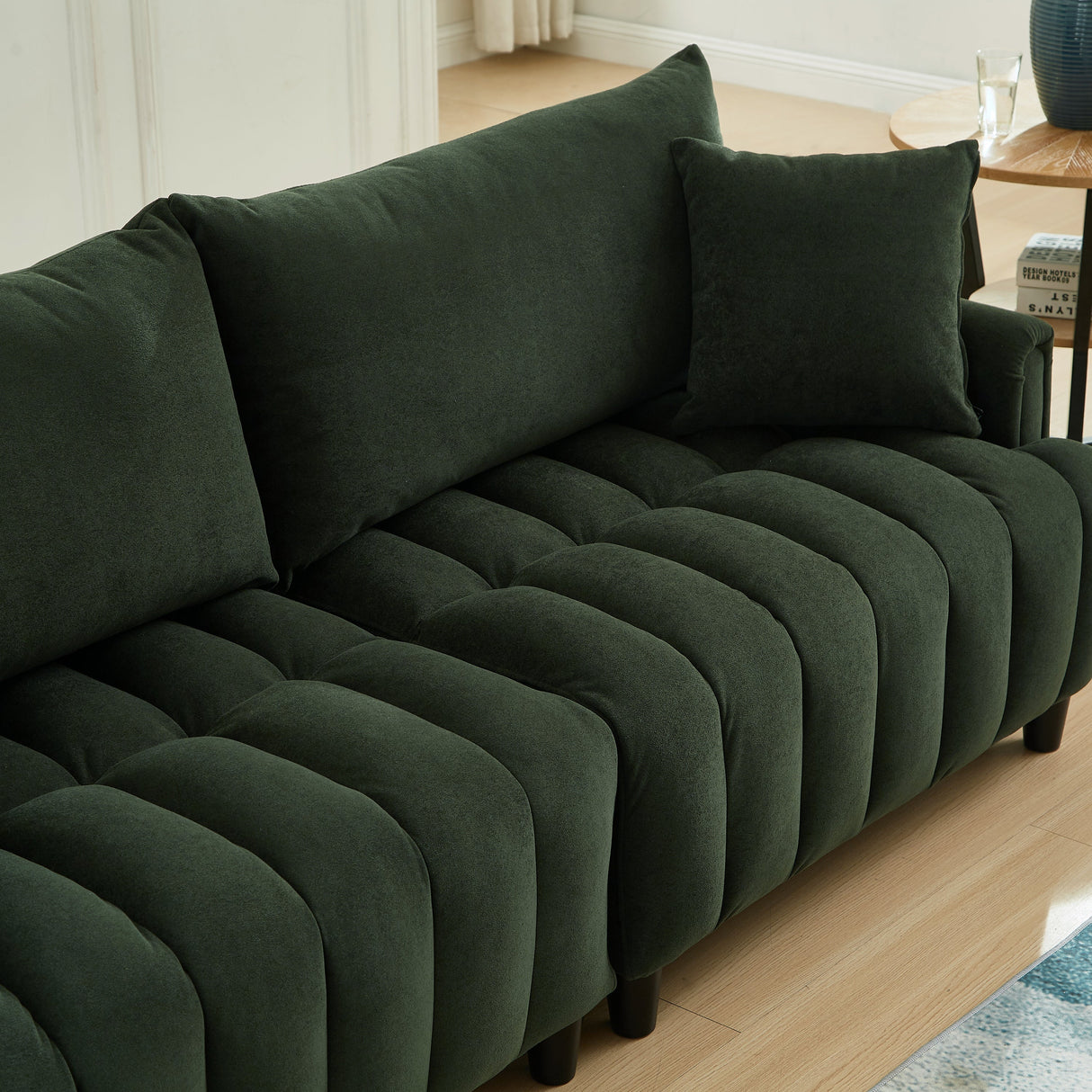 83'' Futon Sofa Bed with Polyester Fabric and 2 Pillows - Dark Green
