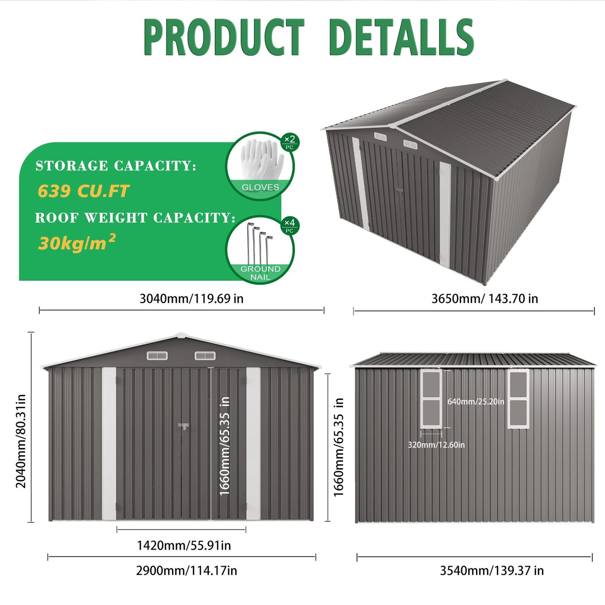Large Outdoor Storage Shed with Lockable Door and Air Vent - Dark Gray