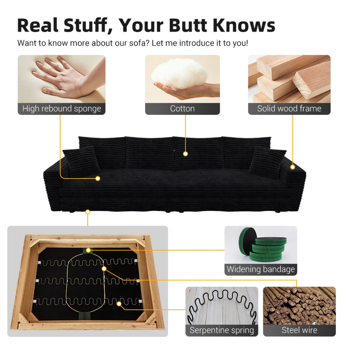 4 Seat Sofa, Modern Comfy Upholstered Sofa Cloud Couch, Deep Seat Couches With Soft Pillows