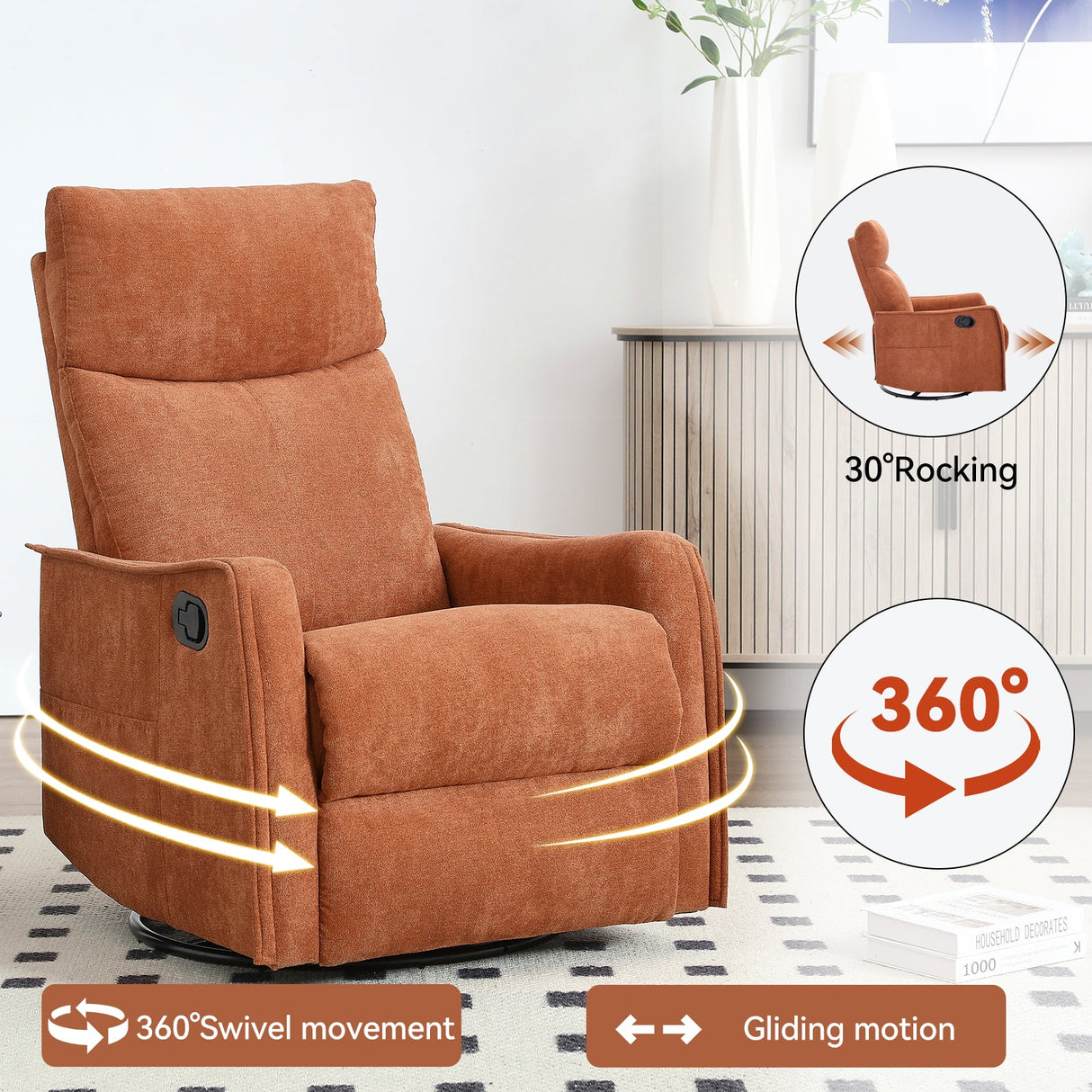 Heat Massage Manual Recliner Chair with Rocker & Swivel