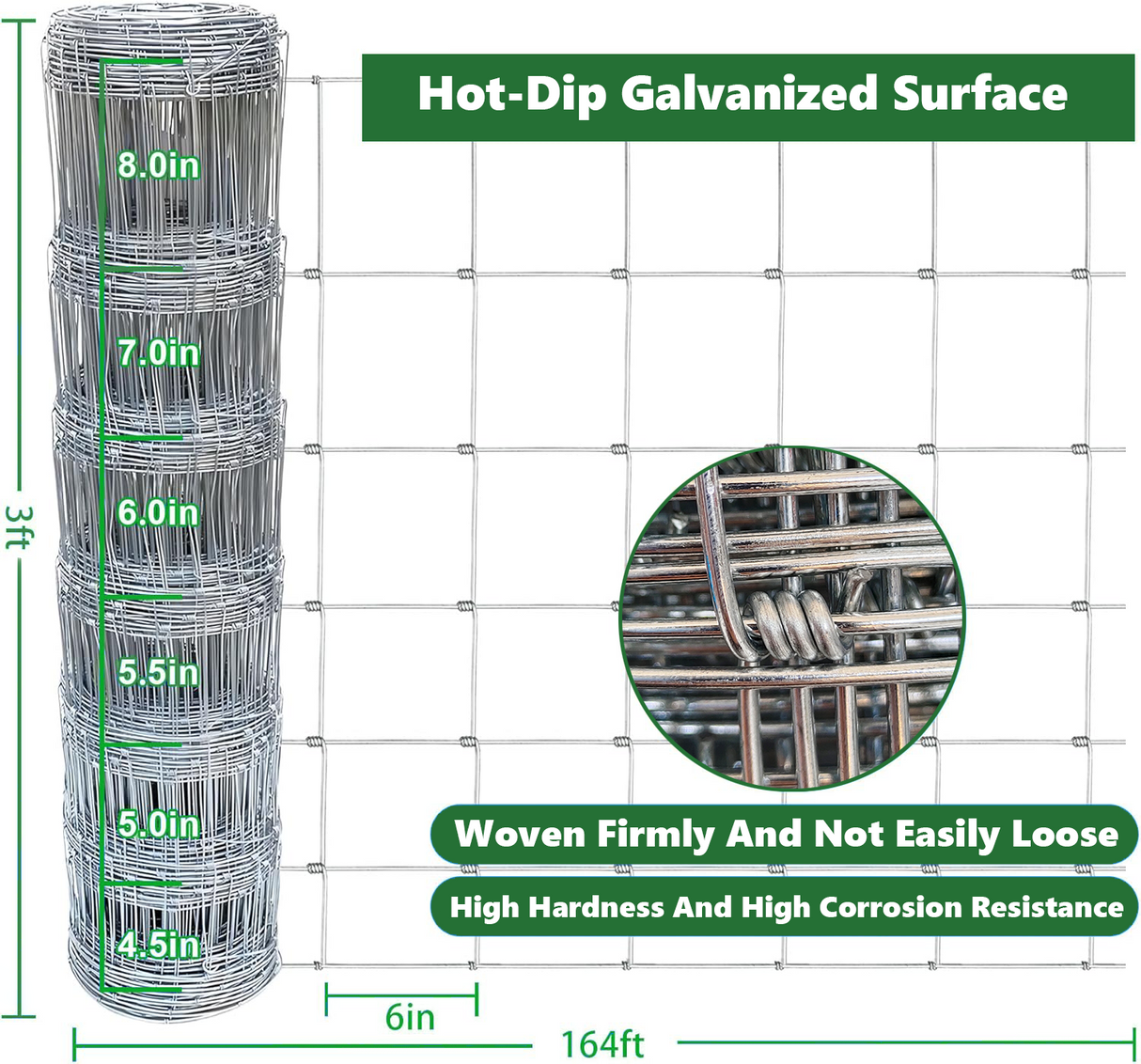 Farm Fence 3ft x 164ft 14-Gauge Heavy Zinc Coated Wire Fencing